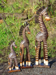 Fairtrade Set Of 3 Wooden Zebra Statues