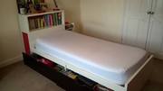 Ikea Bed with Mattress and Book case Headboard